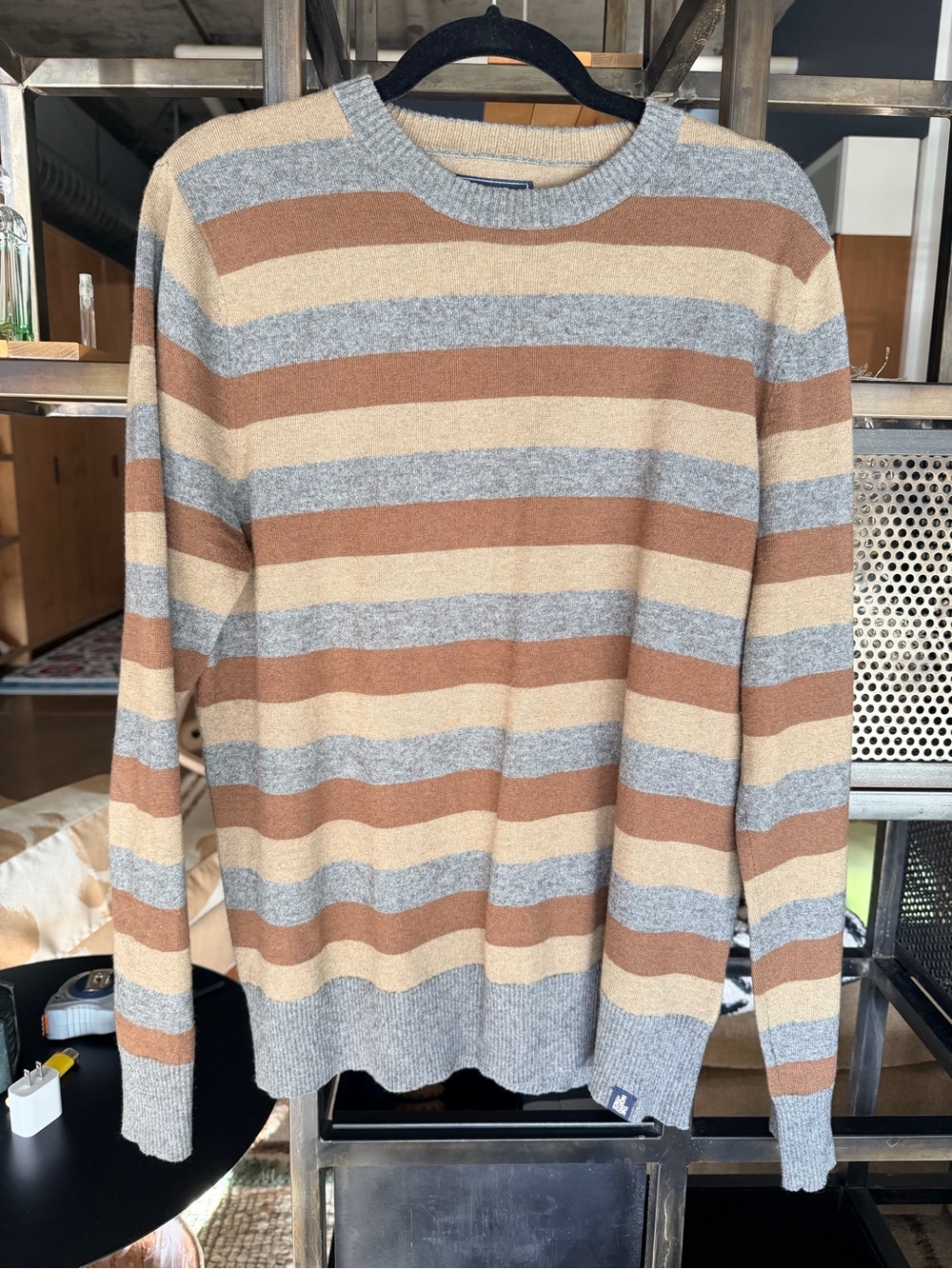 The North Face Men's Crewneck Stripe Sweater in Gray, Tan & Brown